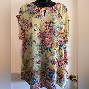 Bright & Floral Lace-Trimmed Blouse